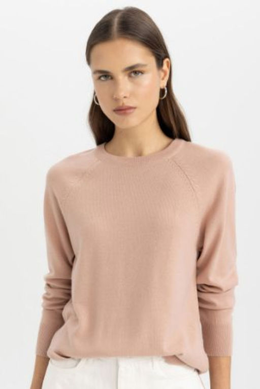 Regular Fit Yumusak Dokulu Bisiklet Yaka Basic Duz Triko Kazak