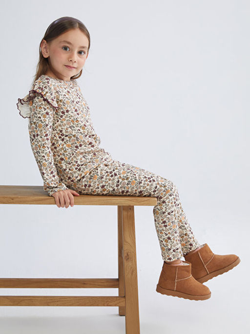 Beli Lastikli ?i?ekli K?z ?ocuk Tayt