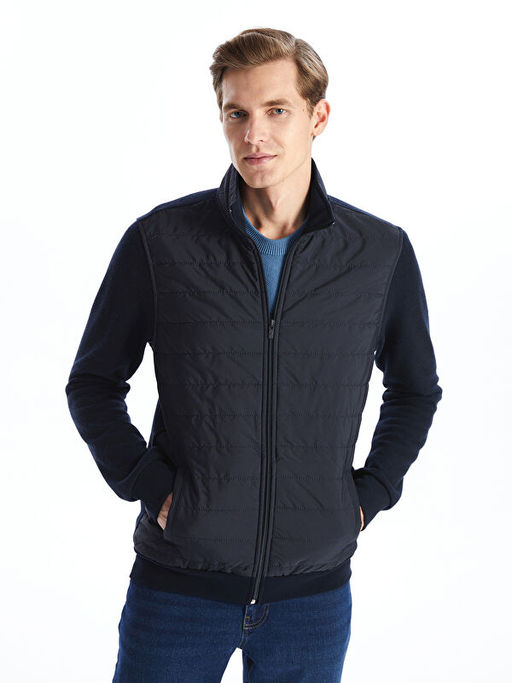 Dik Yaka Uzun Kollu Erkek Kal?n Fermuarl? Sweatshirt