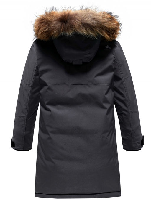 Куртка парка зимняя подростковая для мальчика с капюшоном и мехом черного цвета 9447Ch
