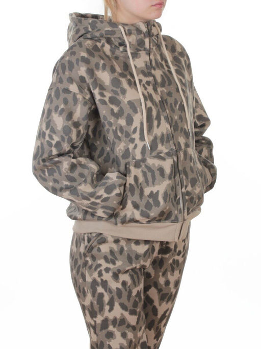 869-3 BEIGE/LEOPARD Костюм спортивный зимний женский (95% хлопок, 5% полиэстер)