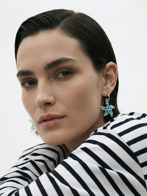 Серьги из стекла "Море", звезда, цвет голубой в серебре