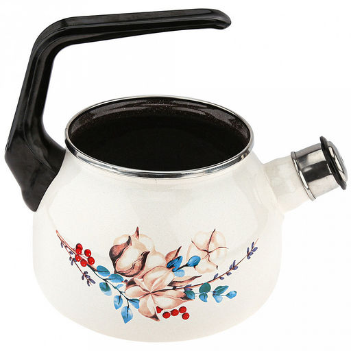 "Унесенные ветром" Чайник эмалированный 2,5л, со свистком, сферическая форма, металлическая крышка (Россия)