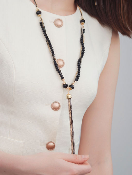 Набор 2 предмета: серьги, бусы Унисон накрученность, цвет золото в чёрном, 60 см