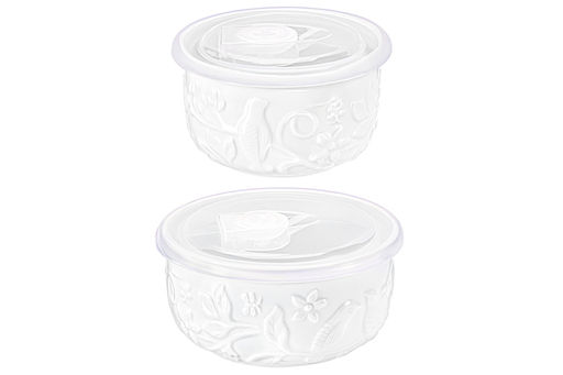 Набор салатников 2 пр. 250 мл 10,5*10,5*6 см + 550 мл 13*13*6,5 см "Птички на ветке" с пласт.крышк
