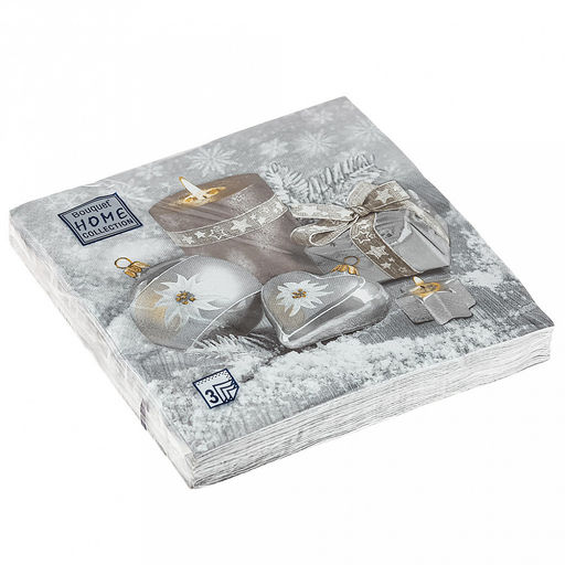 Салфетки бумажные "Bouquet Home Collection Classic" 33х33см, 3-х слойные, 20 штук в упаковке, 100% целлюлоза, "Праздничный натюрморт. Серебро" (Россия)