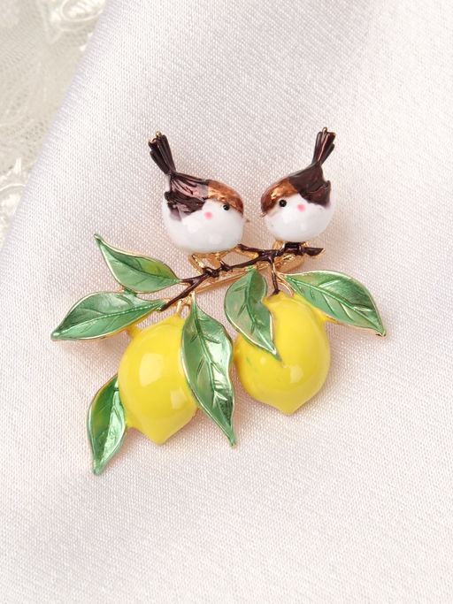 Брошь Птички на ветке лимона / 5522B /уп 12/ - ГалеонТрейд фото 2