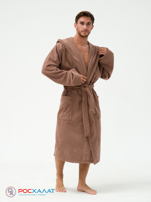 Мужской махровый халат с капюшоном коричневый МЗ-05 (118)
