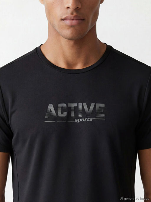 Bisiklet Yaka Bask?l? Erkek Spor Ti??rt