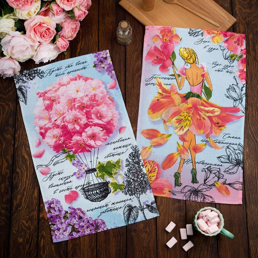 Цена за 2 шт. Полотенце кухонное Доляна Волшебная весна 34?60 см, рогожка, 100% хлопок, 160 г/м?