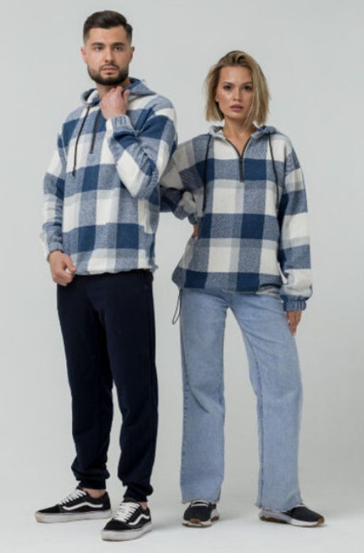 УТЕПЛЕННАЯ Толстовка клетка унисекс, т.синий - Knitka wear фото 13