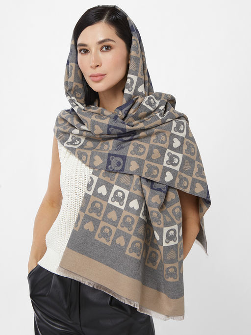 в составе ШЕРСТЬ и КАШЕМИР  Большой, мягкий, теплый двусторонний палантин с принтом. - Tantino фото 5