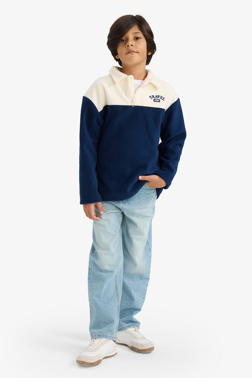 Oversize Geni_ Kal_p Polo Yaka Yar_m Fermuarl_ Bask_l_ Polar Sweatshirt Erkek _ocuk - Defacto фото 2