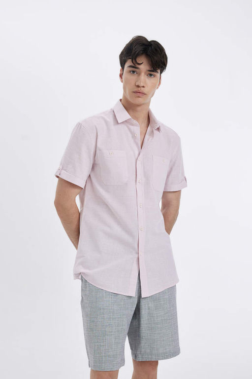 Рубашка Slim Fit из поплина с короткими рукавами - Defacto фото 3