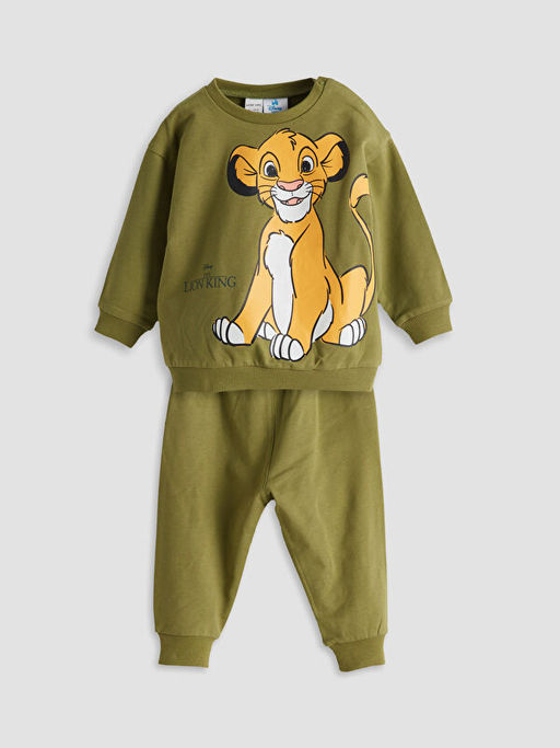 Bisiklet Yaka Aslan Kral Bask?l? Erkek Bebek Sweatshirt ve E?ofman Alt 2li