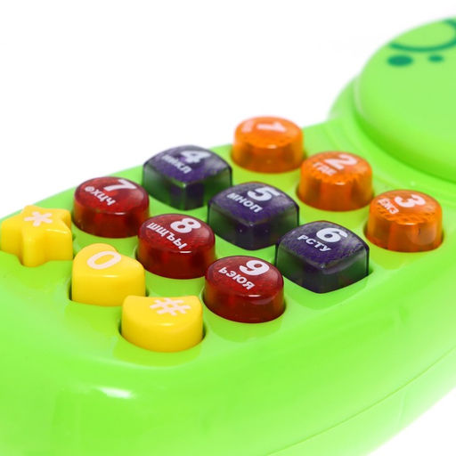 Музыкальный телефон детский «Любимые зверята», звук, свет, цвет зелёный