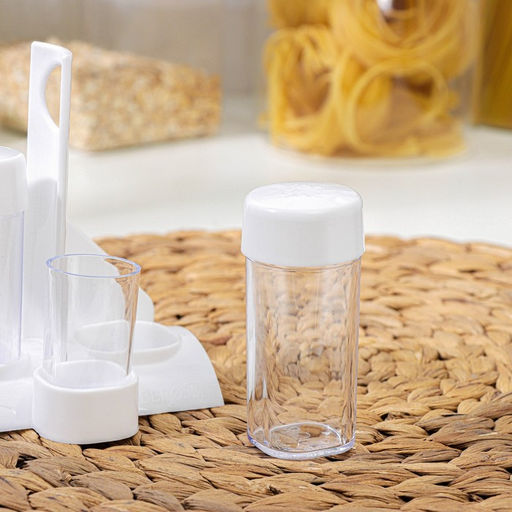 Набор для специй пластиковый BEROSSI «Рондо. Презент», 3 шт., на подставке с салфетницей, белый