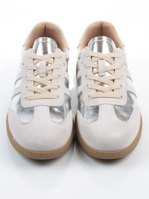 03-270-6C GREY/SILVER Кеды женские (натуральная кожа)