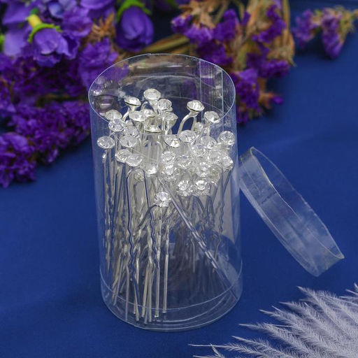 Цена за 12 шт. Шпилька для волос «Мини», кристалл, серебро