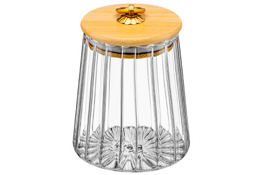 Банка стеклянная 650 мл 10*10*13 см с деревянной крышкой с силиконовым уплотнителем