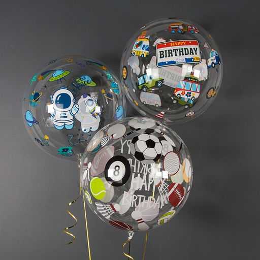 Шар полимерный с клапаном 18'' Deco Bubble, «Машинки», прозрачный, кристалл, 1 шт. в уп.