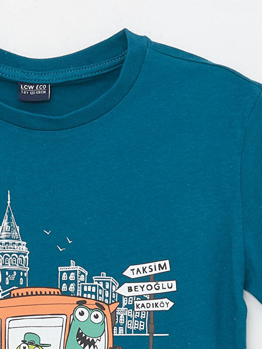 Bisiklet Yaka Bask?l? K?sa Kollu Erkek ?ocuk Ti??rt - Waikiki фото 3