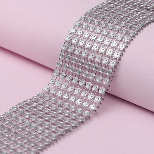 Лента с имитацией страз, 4 см, 9±1 м, цвет серебряный