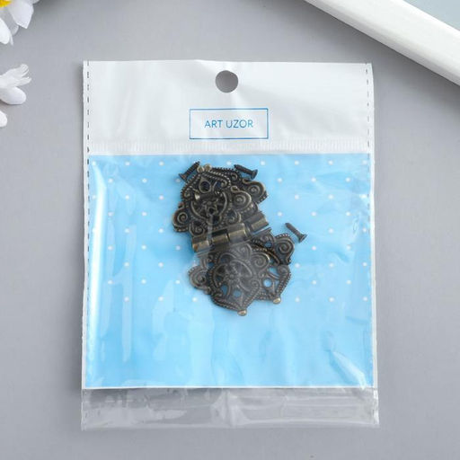 Цена за 6 шт. Петля для шкатулки с крепежом металл «Узорная с цветами», под бронзу, 5.3×2.8 см