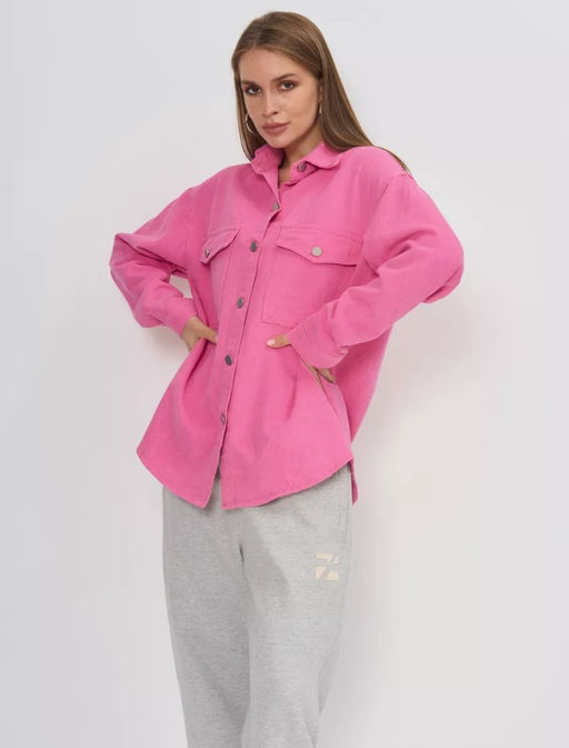 K11862 Джинсовая рубашка OVER SIZE РОЗОВЫЙ