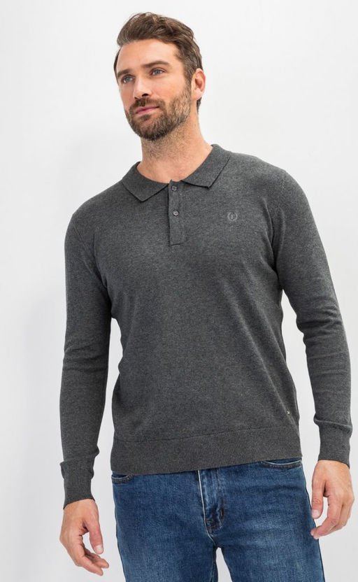 Джемпер мужской с отложным воротником и планкой на пуговицах F221-15-22021 темно-серый меланж - Fine joyce фото 3