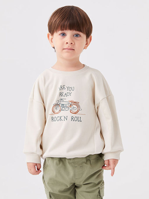 Bisiklet Yaka Uzun Kollu Bask?l? Erkek Bebek Sweatshirt