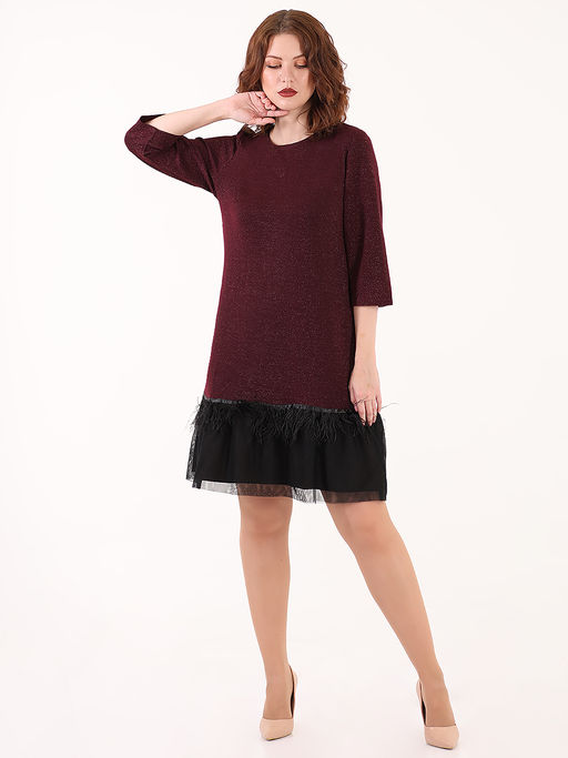 Платье бордовое с люрексом и перьями - Almond фото 3