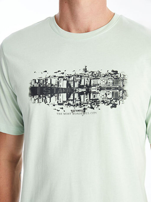 Bisiklet Yaka K?sa Kollu ?stanbul Bask?l? Penye Erkek Ti??rt