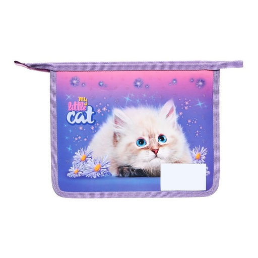 Папка для тетрадей А5, 195 х 245 х 50 мм, молния сверху, К 6ШК5, Белый котёнок (рисунок с блестками), ламинированный картон/текстиль - Calligrata фото 3