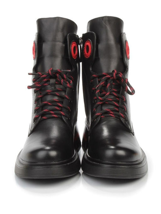01-P514-1 BLACK/RED Ботинки демисезонные женские (натуральная кожа, байка)