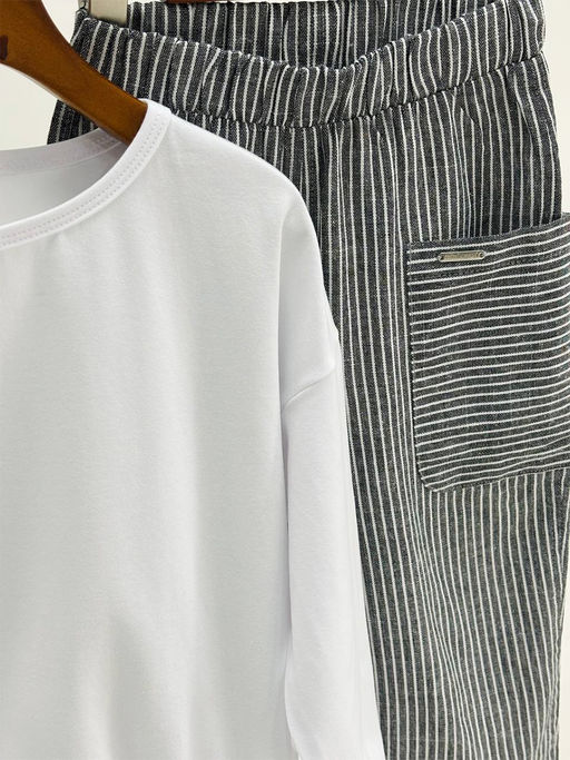 Комплект лонгслив с брюками 22-0077|7973 белый|серый - Mini maxi фото 4