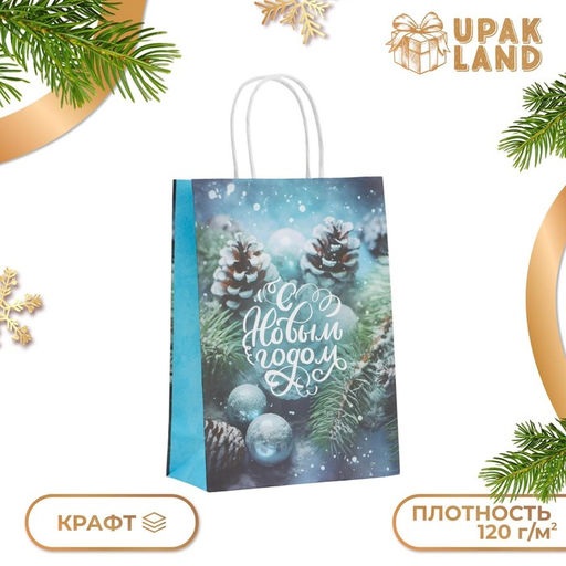 Цена за 3 шт. Пакет бумажный подарочный новогодний крафт С Новым годом 18?8?25 см