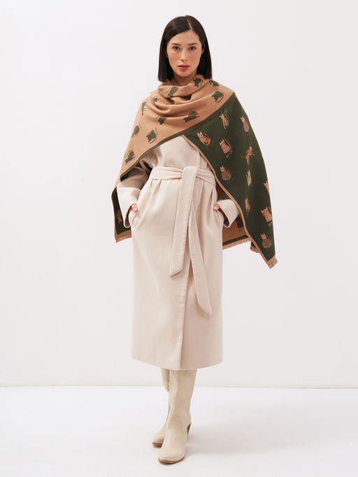 в составе шерсть Большой, мягкий, теплый двусторонний палантин с принтом - Tantino фото 3