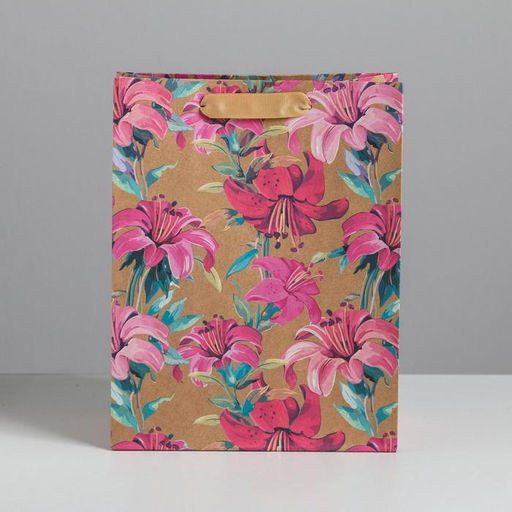 Цена за 3 шт. Пакет подарочный крафтовый, Цветы, MS 18?23?10 см