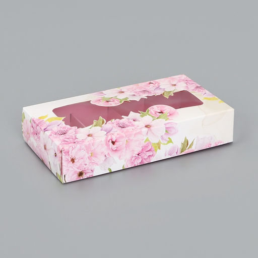 Цена за 5 шт. Коробка складная для 8 конфет «Цветочки», 9.8×17.7×3.5 см. Кондитерская упаковка