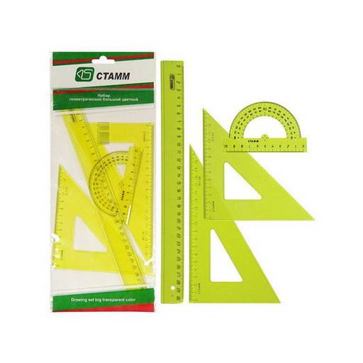 Набор чертежный большой СТАММ (НГ06) треуг.2шт., лин.30см., транспортир, прозрачный цв.