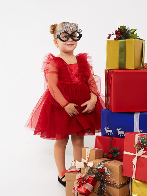 Kare Yaka Uzun Kollu Basic K?z Bebek Abiye Elbise - Waikiki фото 2