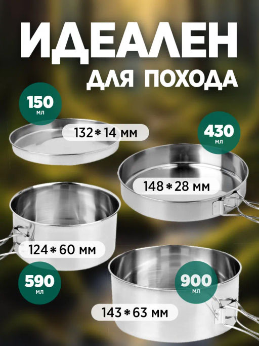 Набор посуды походный Camp-S12 из нержавеющей стали (4пр) 106941 - Скрап фото 5