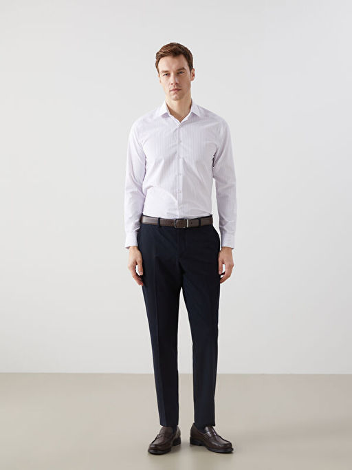Slim Fit Uzun Kollu ?izgili Poplin Erkek G?mlek