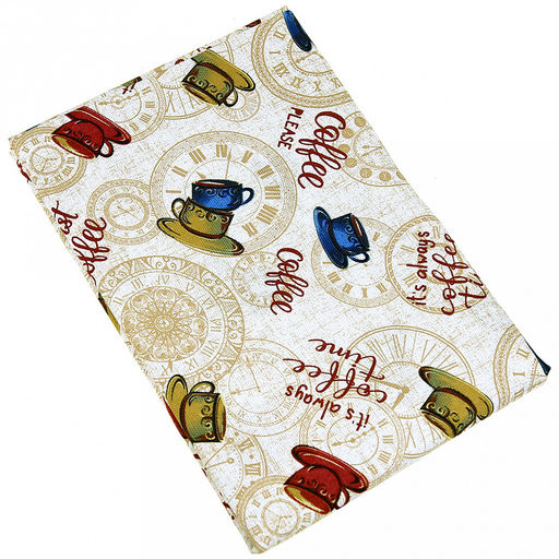 "Время кофе К" Скатерть 220х145см, длина стола до 180см, на 8-10 персон, рогожка 171г/м2, хлопок 100%, "Домашняя мода" (Россия)