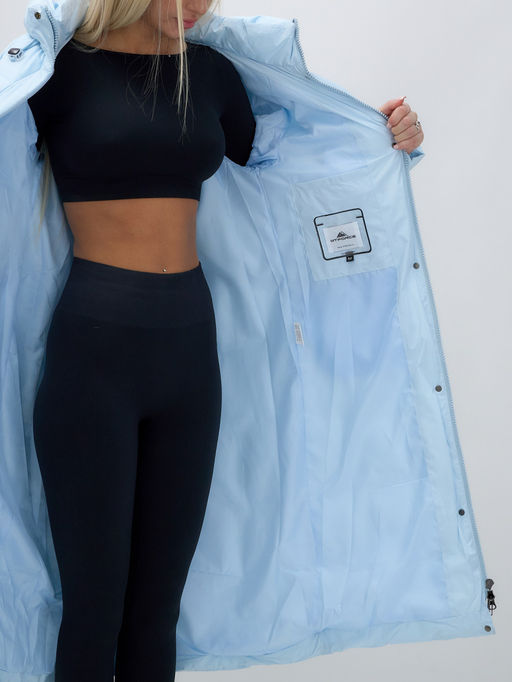 Пальто утепленное стеганное зимнее с капюшоном женское голубого цвета 9609Gl - Mtforce фото 13