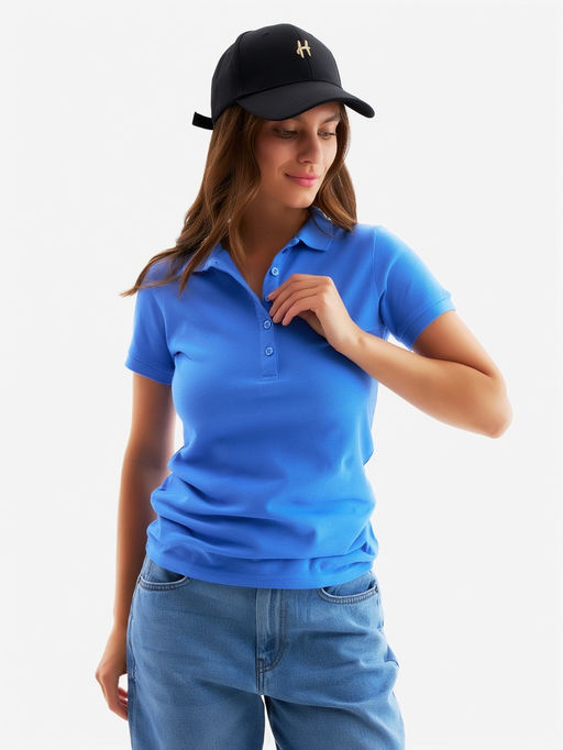 Футболка поло женская MINAKU: Basic line, васильковая, размер 48