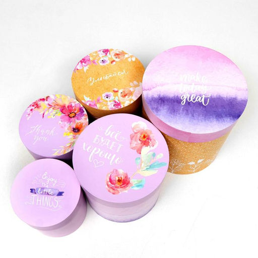 Набор круглых коробок 5 в 1 Цветы 2, 23 х 23 х 25 - 15 х 15 х 15 см - UPAK LAND фото 4