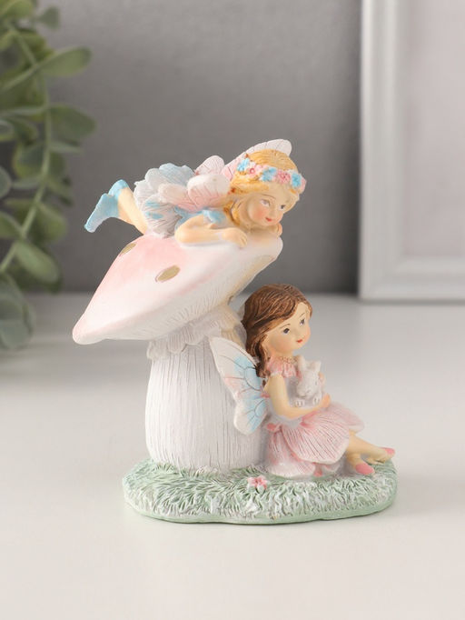 Фигурка полистоун Девочки-феи с грибочком и кроликом, 9?6.5?10 см