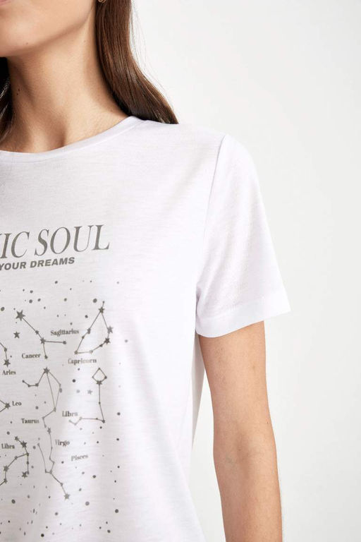 Футболка стандартного кроя с круглым вырезом и короткими рукавами с принтом - Defacto фото 4